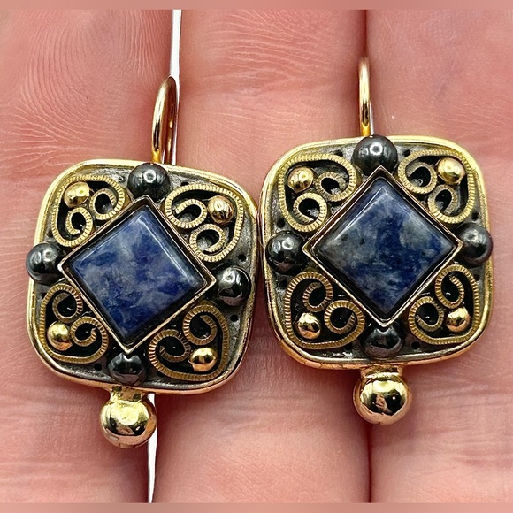 Michal Golan Blue Sodalite Gold Tone Pierced Earrings - Picture 7 of 8